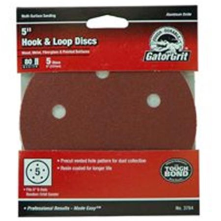 GATOR FINISHING 3784 5 In. 80 Grit 5 Hole Hook & Loop 5 Pack 4519047